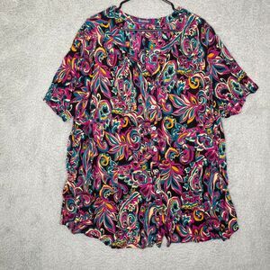 Roamans womens short sleeve button down blouse flowy artsy career crinkle 28W